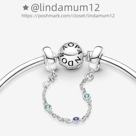 Pandora Triple Blue Stone Safety Chain - Picture 2 of 5